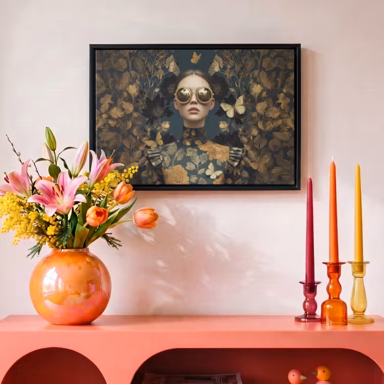 Canvas met lijst - Vrouw - Bladeren - Goud - Vlinders — 4