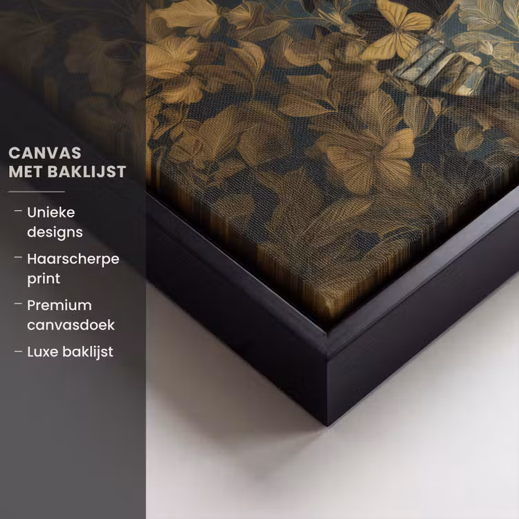 Canvas met lijst - Vrouw - Bladeren - Goud - Vlinders — 5