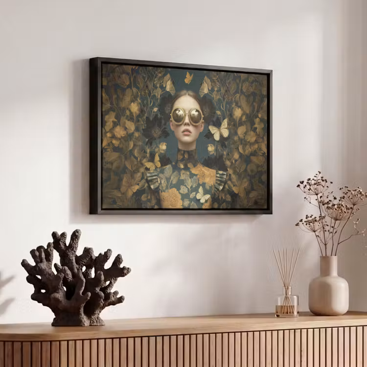 Canvas met lijst - Vrouw - Bladeren - Goud - Vlinders — 6