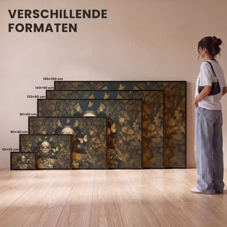 Canvas met lijst - Vrouw - Bladeren - Goud - Vlinders — 7