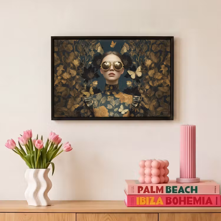 Canvas met lijst - Vrouw - Bladeren - Goud - Vlinders — 8