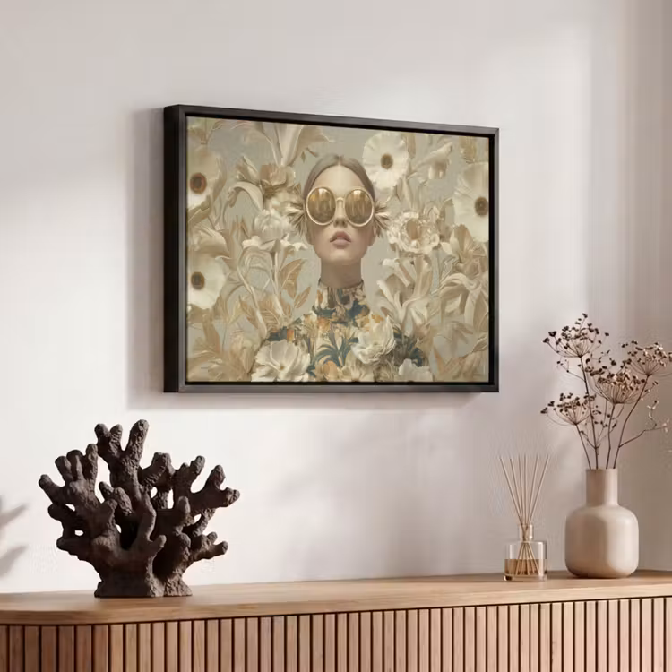 Canvas met lijst - Vrouw - Bloemen - Zonnebril - Wit — 6