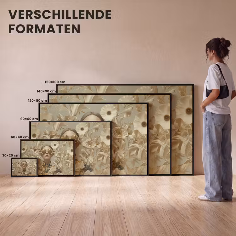 Canvas met lijst - Vrouw - Bloemen - Zonnebril - Wit — 7