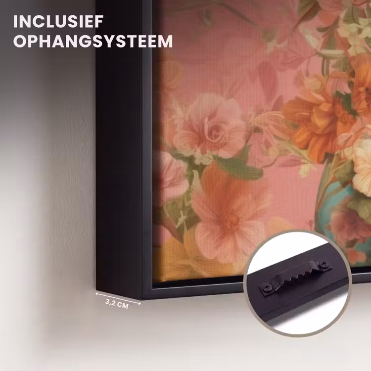 Canvas met lijst - Vrouw - Bril - Roze - Bloemen — 3