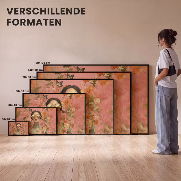 Canvas met lijst - Vrouw - Bril - Roze - Bloemen — 7