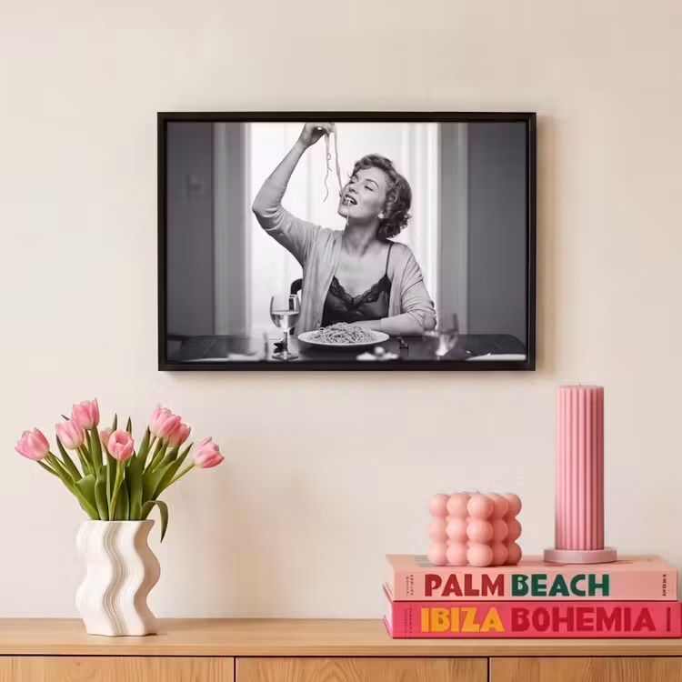 Canvas met lijst - Vrouw - Spaghetti - Zwart - Wit — 8