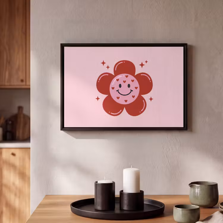 Canvas met lijst - Bloem - Roze - Hartjes — 2