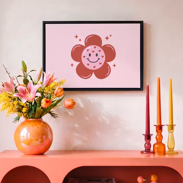 Canvas met lijst - Bloem - Roze - Hartjes — 4