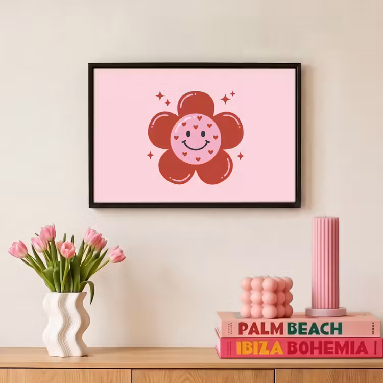 Canvas met lijst - Bloem - Roze - Hartjes — 8