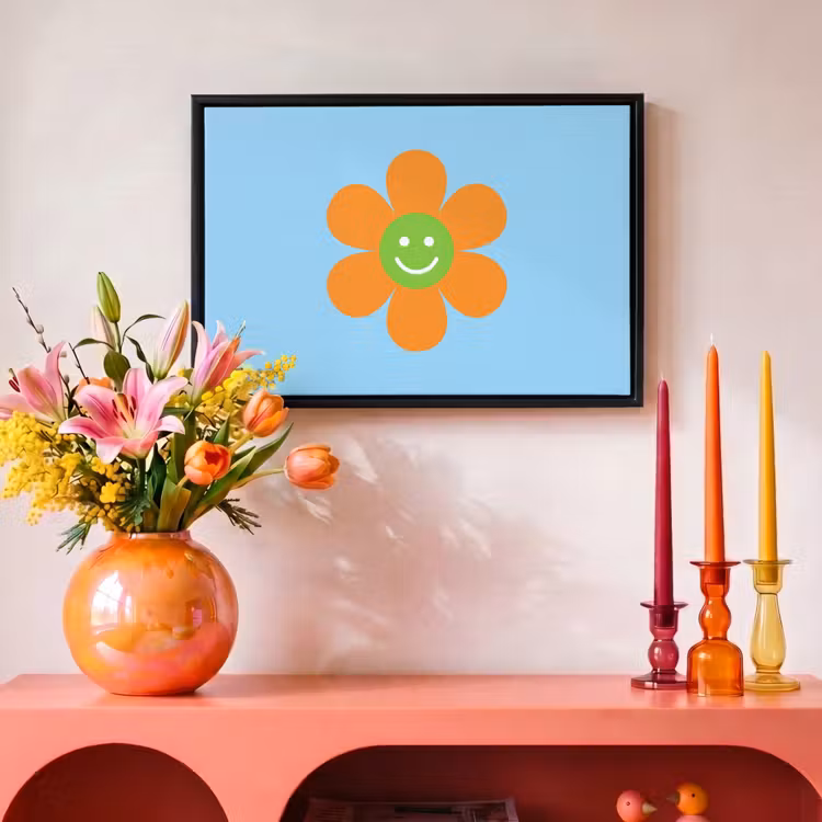 Canvas met lijst - Bloem - Smiley - Kleurrijk — 4