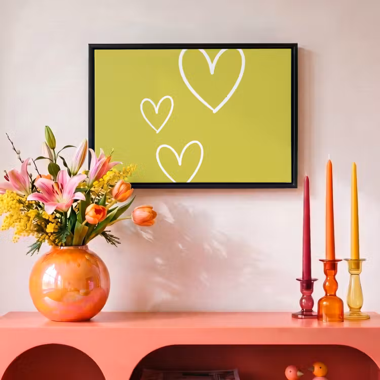 Canvas met lijst - Groen - Hartjes - Wit — 4