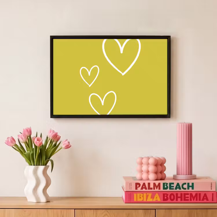 Canvas met lijst - Groen - Hartjes - Wit — 8