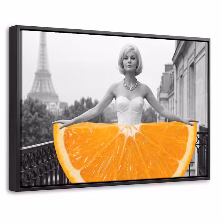 Canvas met lijst - Sinaasappel - Eiffeltoren - Vrouw — 1