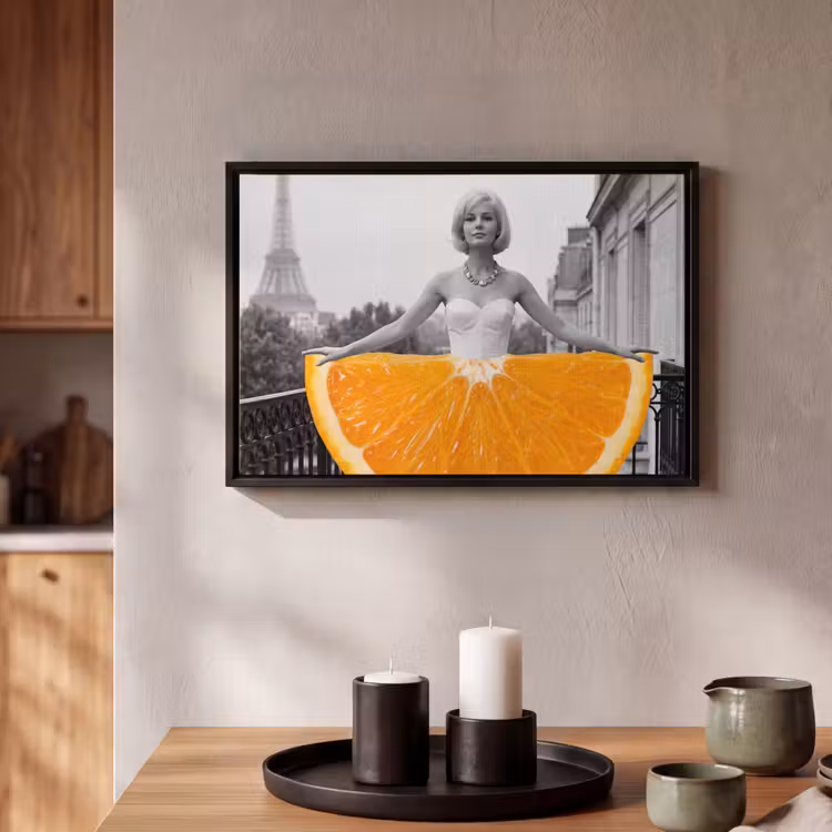 Canvas met lijst - Sinaasappel - Eiffeltoren - Vrouw — 2