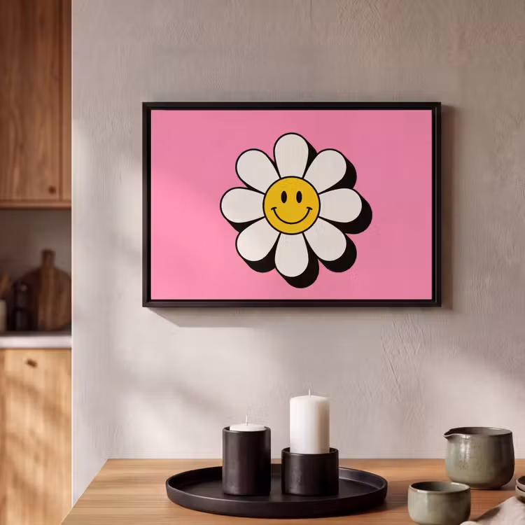 Canvas met lijst - Smiley - Bloem - Roze — 2