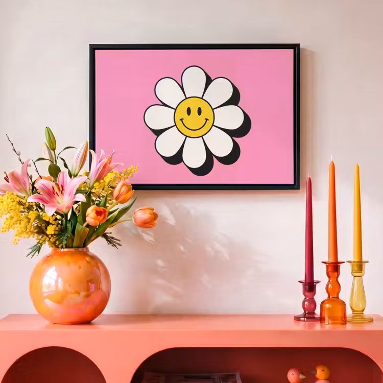 Canvas met lijst - Smiley - Bloem - Roze — 4