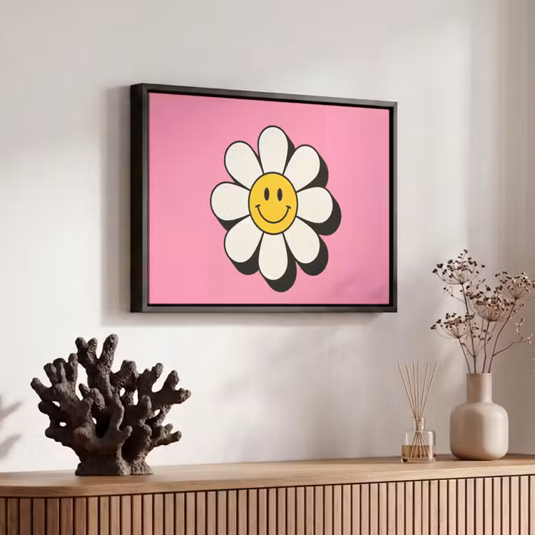 Canvas met lijst - Smiley - Bloem - Roze — 6