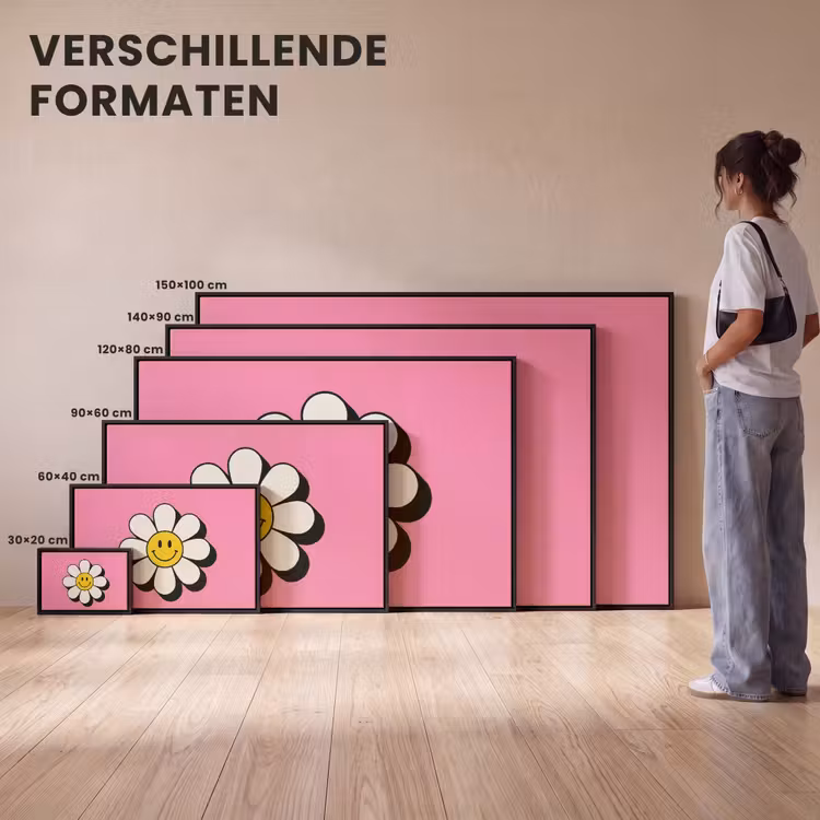 Canvas met lijst - Smiley - Bloem - Roze — 7
