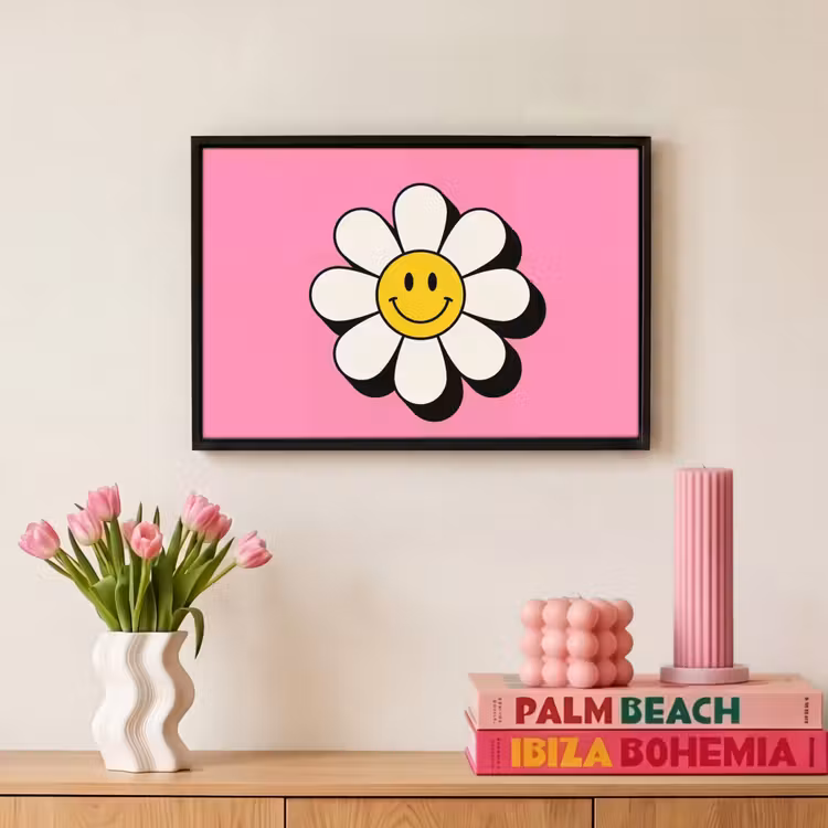 Canvas met lijst - Smiley - Bloem - Roze — 8