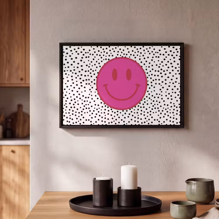 Canvas met lijst - Smiley - Roze - Stippen — 2
