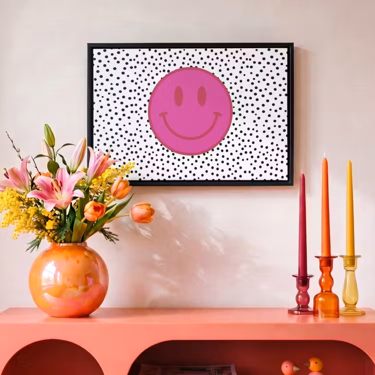 Canvas met lijst - Smiley - Roze - Stippen — 4