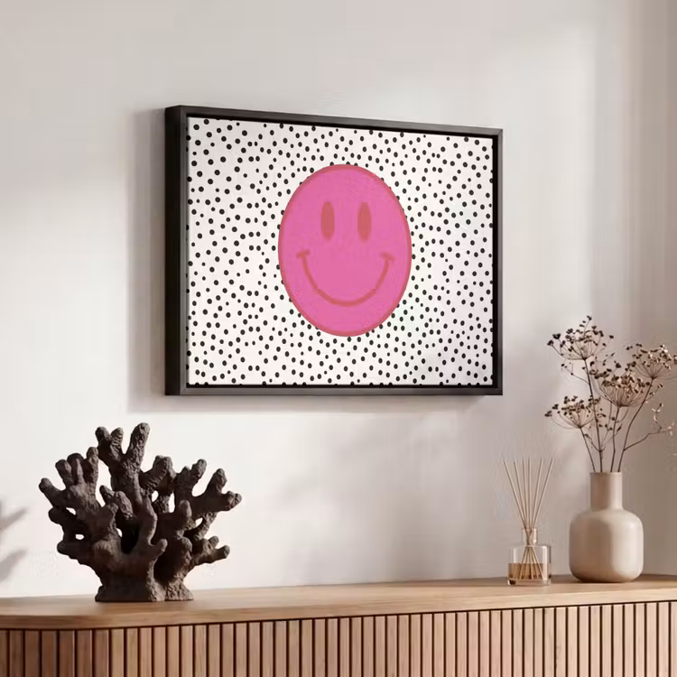 Canvas met lijst - Smiley - Roze - Stippen — 6