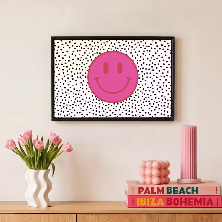 Canvas met lijst - Smiley - Roze - Stippen — 8