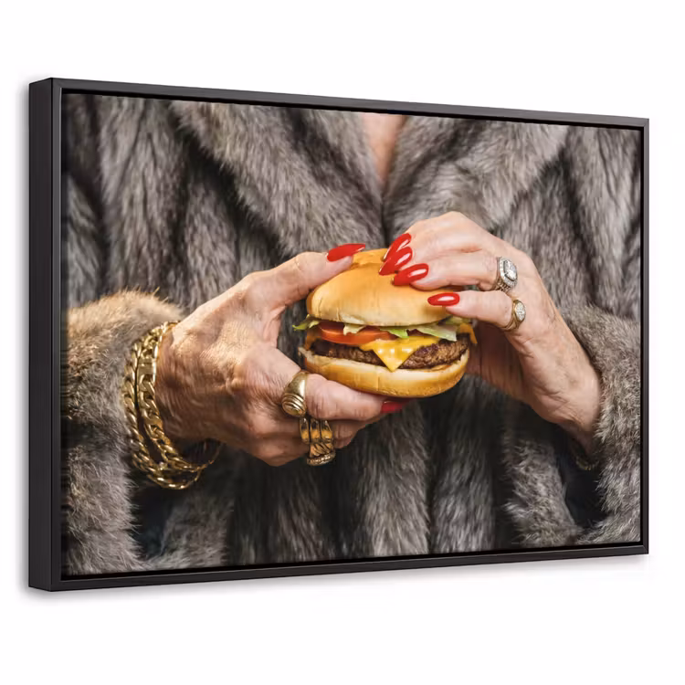 Canvas met lijst - Vrouw - Hamburger - Bontjas — 1