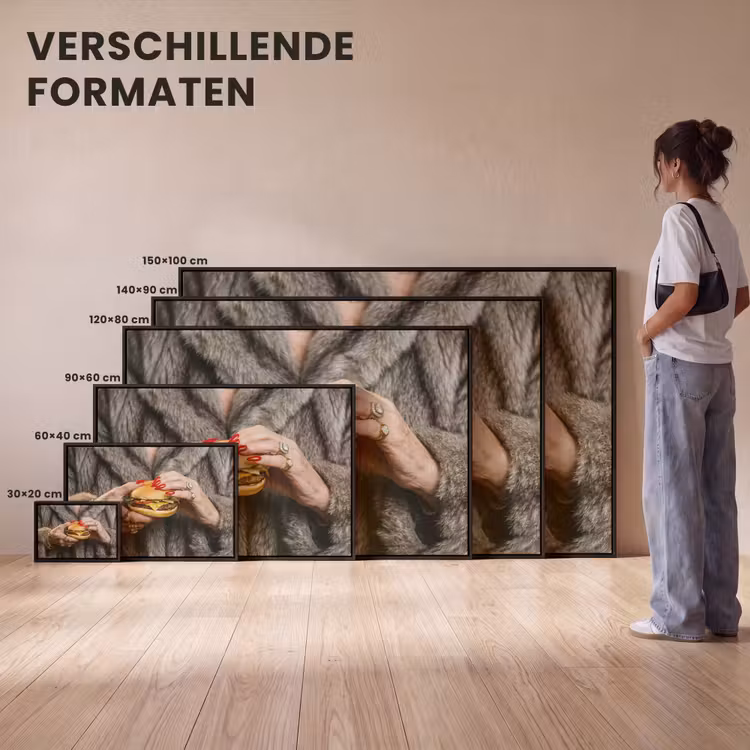 Canvas met lijst - Vrouw - Hamburger - Bontjas — 7