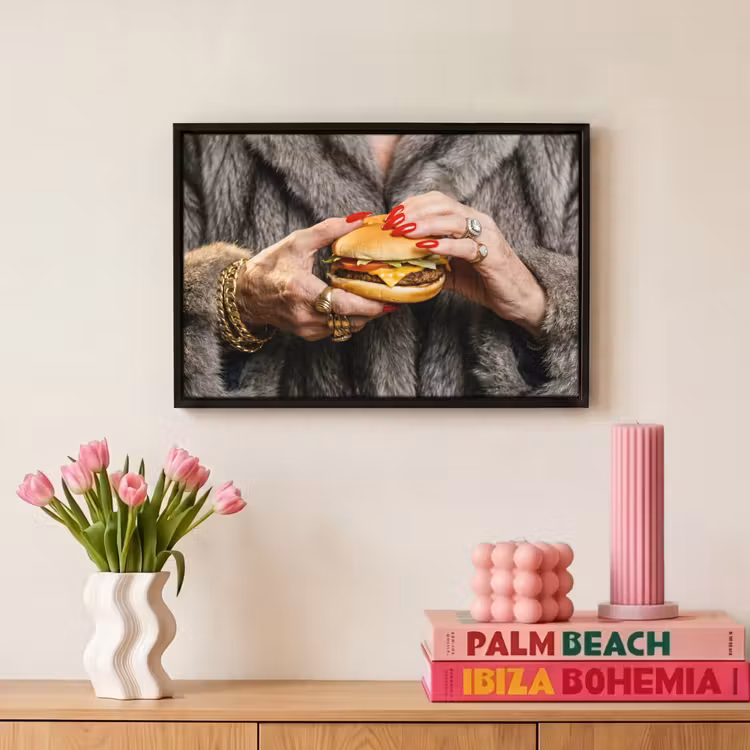 Canvas met lijst - Vrouw - Hamburger - Bontjas — 8