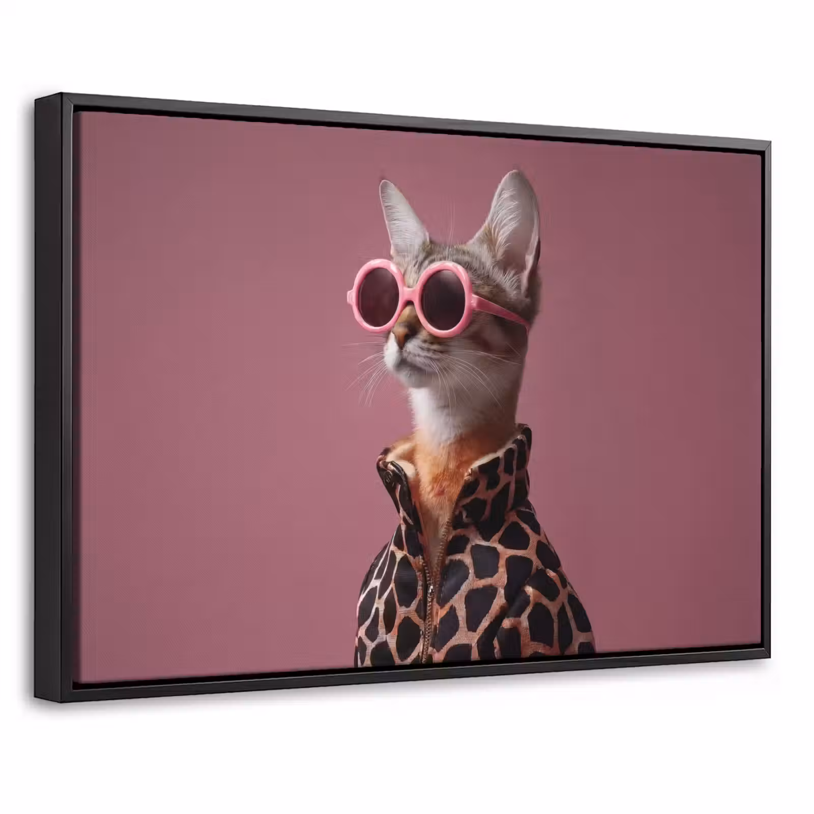 Canvas met lijst - Kat - Zonnebril - Panter - Roze — 1