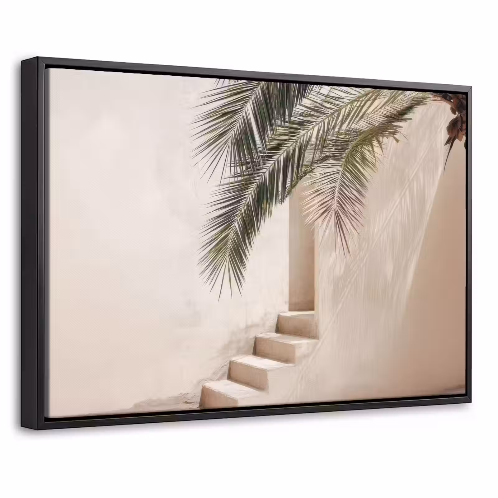 Canvas met lijst - Palmboom - Schaduw - Trap - Beige — 1