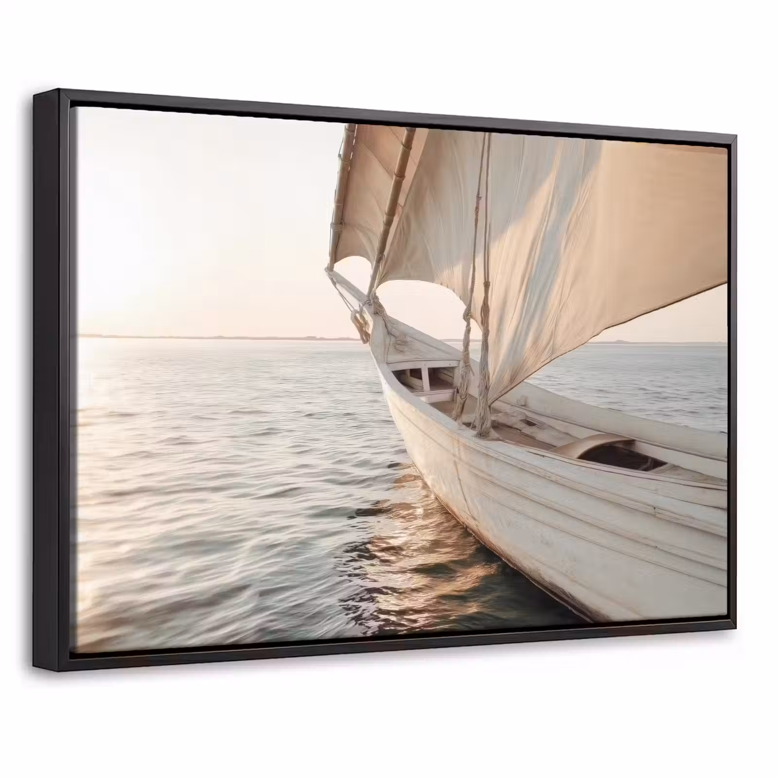 Canvas met lijst - Zeilboot - Zee - Beige - Zon — 1