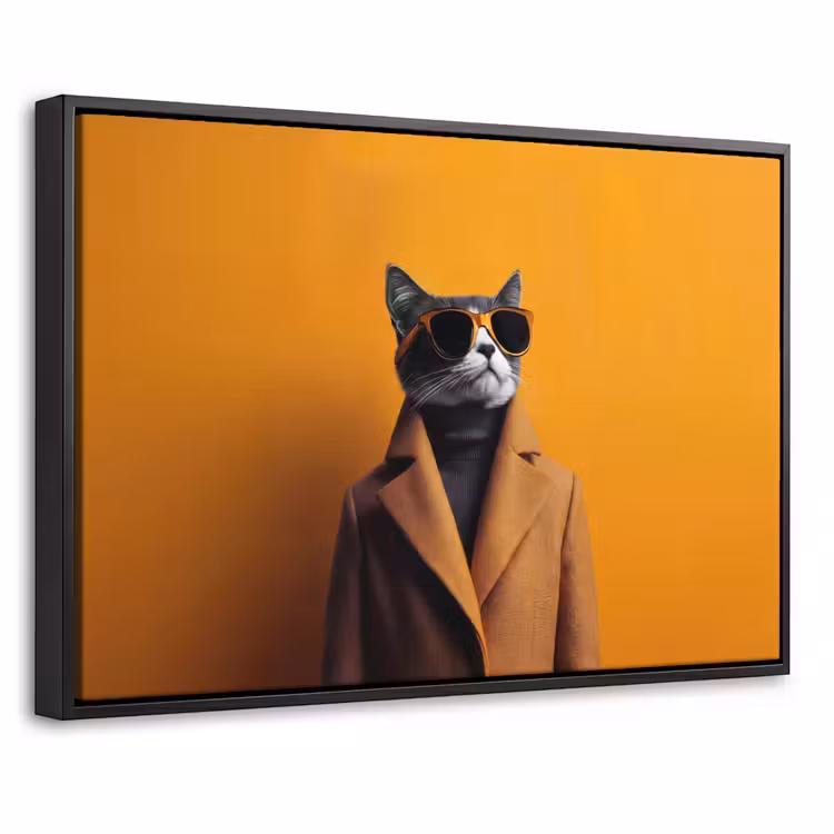 Canvas met lijst - Coltrui - Geel - Zonnebril - Kat — 1