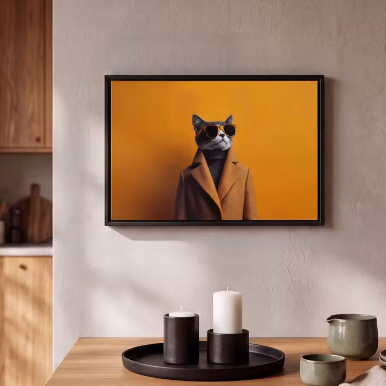 Canvas met lijst - Coltrui - Geel - Zonnebril - Kat — 2