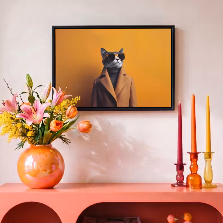 Canvas met lijst - Coltrui - Geel - Zonnebril - Kat — 4