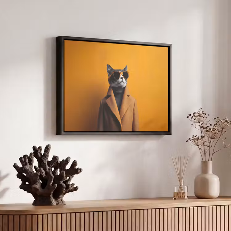 Canvas met lijst - Coltrui - Geel - Zonnebril - Kat — 6