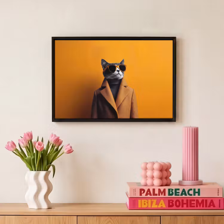 Canvas met lijst - Coltrui - Geel - Zonnebril - Kat — 8