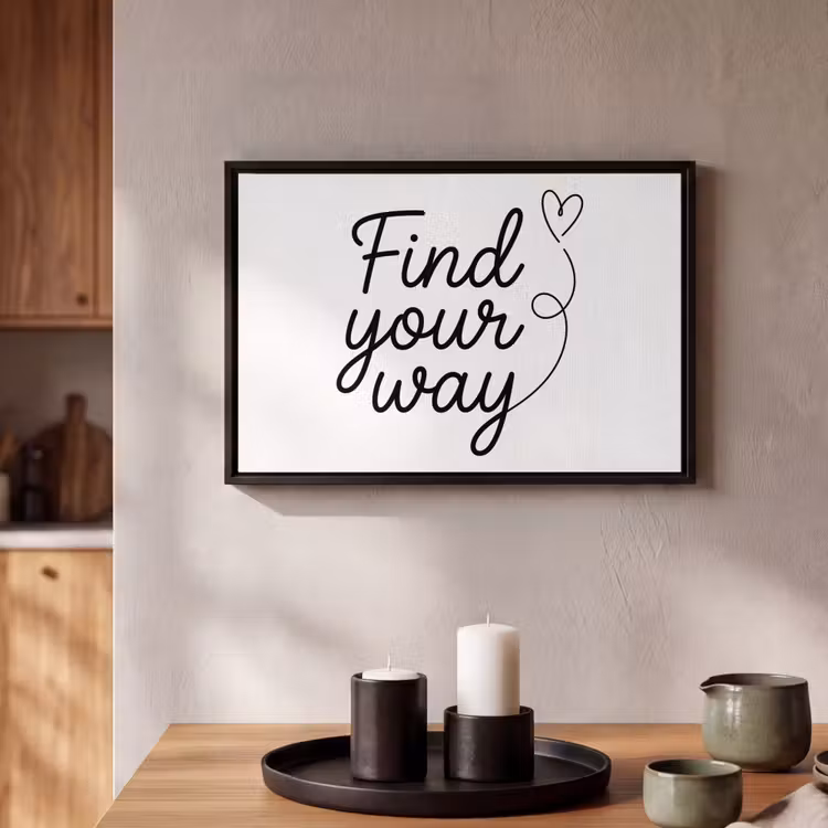 Canvas met lijst - Find your way - Zwart - Hartje - Quote — 2