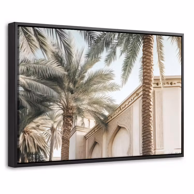 Canvas met lijst - Gebouw - Palmbomen - Beige - Zon — 1