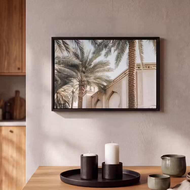 Canvas met lijst - Gebouw - Palmbomen - Beige - Zon — 2