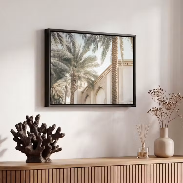Canvas met lijst - Gebouw - Palmbomen - Beige - Zon — 6