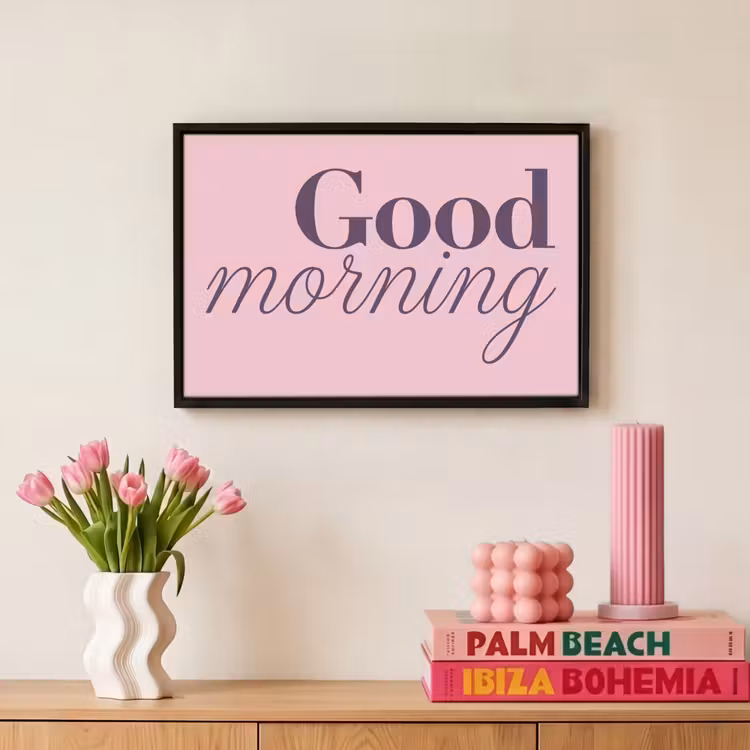 Canvas met lijst - Good morning - Lichtroze - Qoute — 8