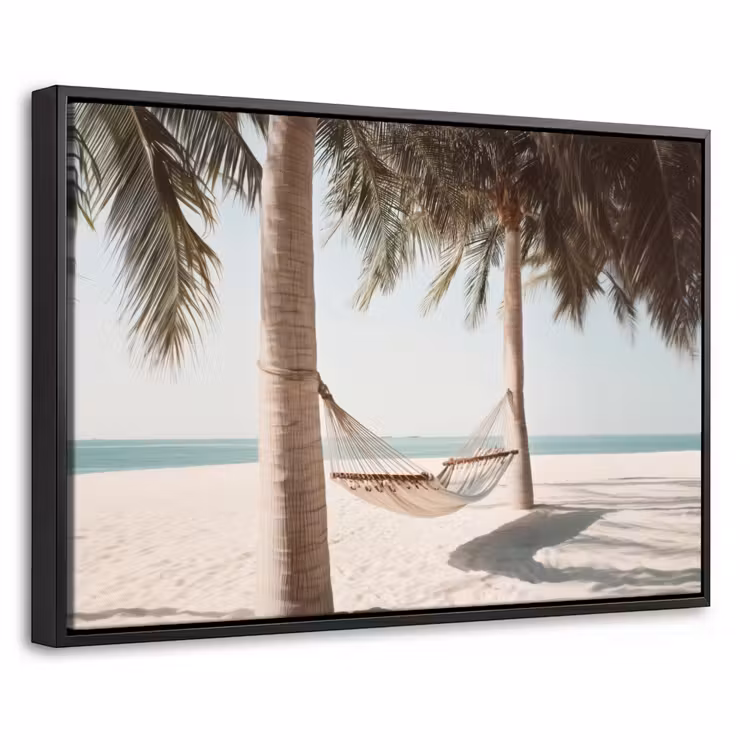 Canvas met lijst - Hangmat - Palmbomen - Strand - Zee — 1