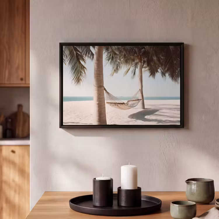 Canvas met lijst - Hangmat - Palmbomen - Strand - Zee — 2