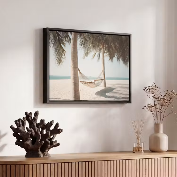 Canvas met lijst - Hangmat - Palmbomen - Strand - Zee — 6