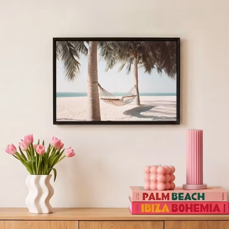 Canvas met lijst - Hangmat - Palmbomen - Strand - Zee — 8