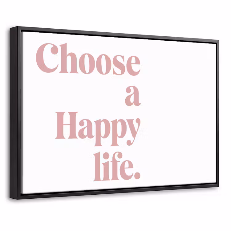 Canvas met lijst - Happy - Minimalistisch - Quote - Roze — 1