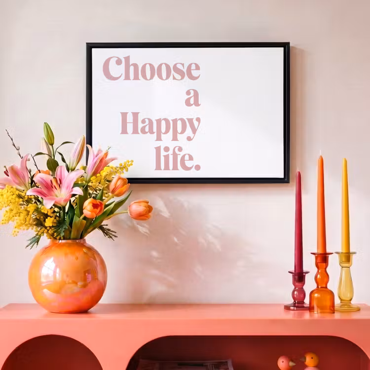 Canvas met lijst - Happy - Minimalistisch - Quote - Roze — 4