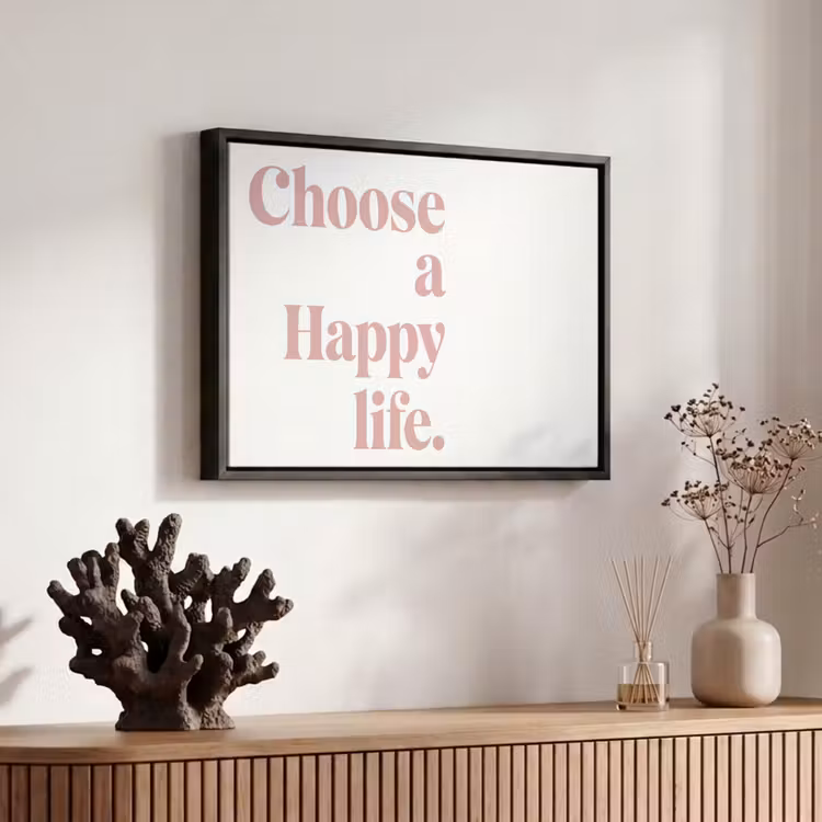 Canvas met lijst - Happy - Minimalistisch - Quote - Roze — 6